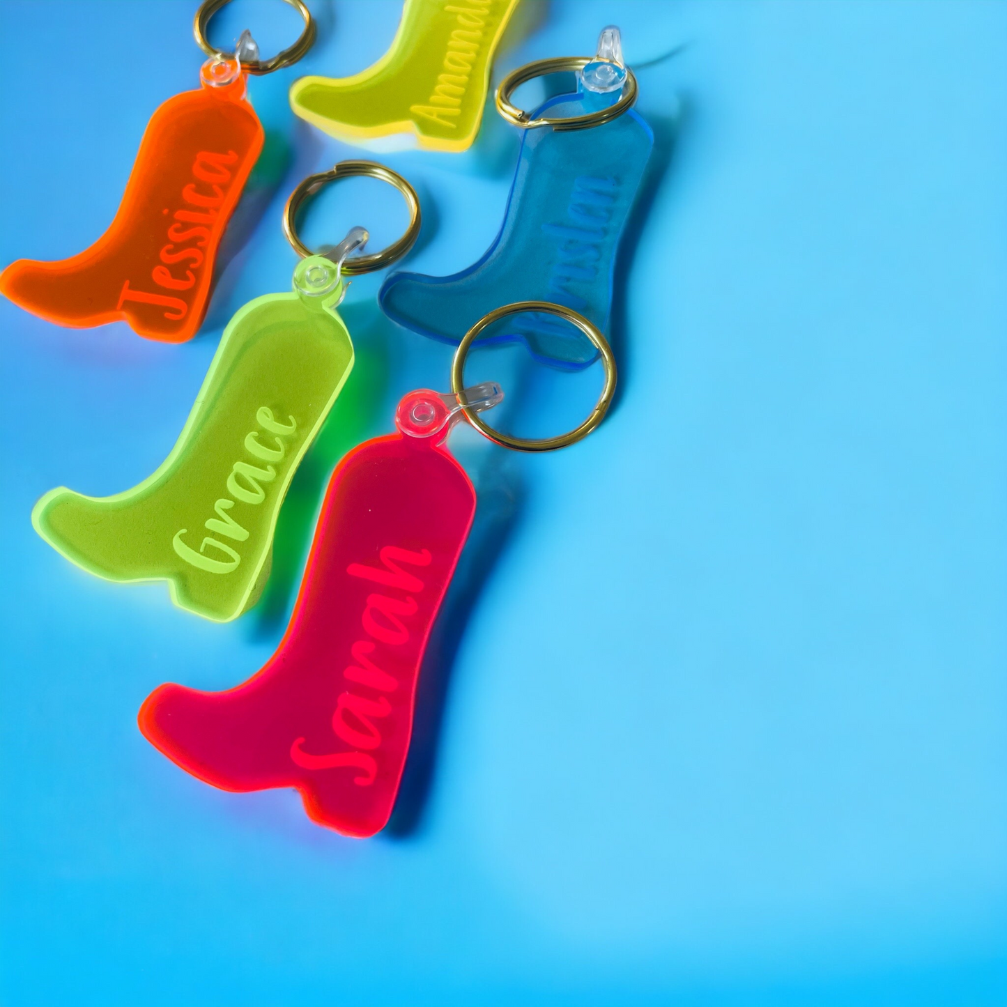Personalized Neon Bachelorette Cowboy Boot Keychain - Sweet Confetti Co.