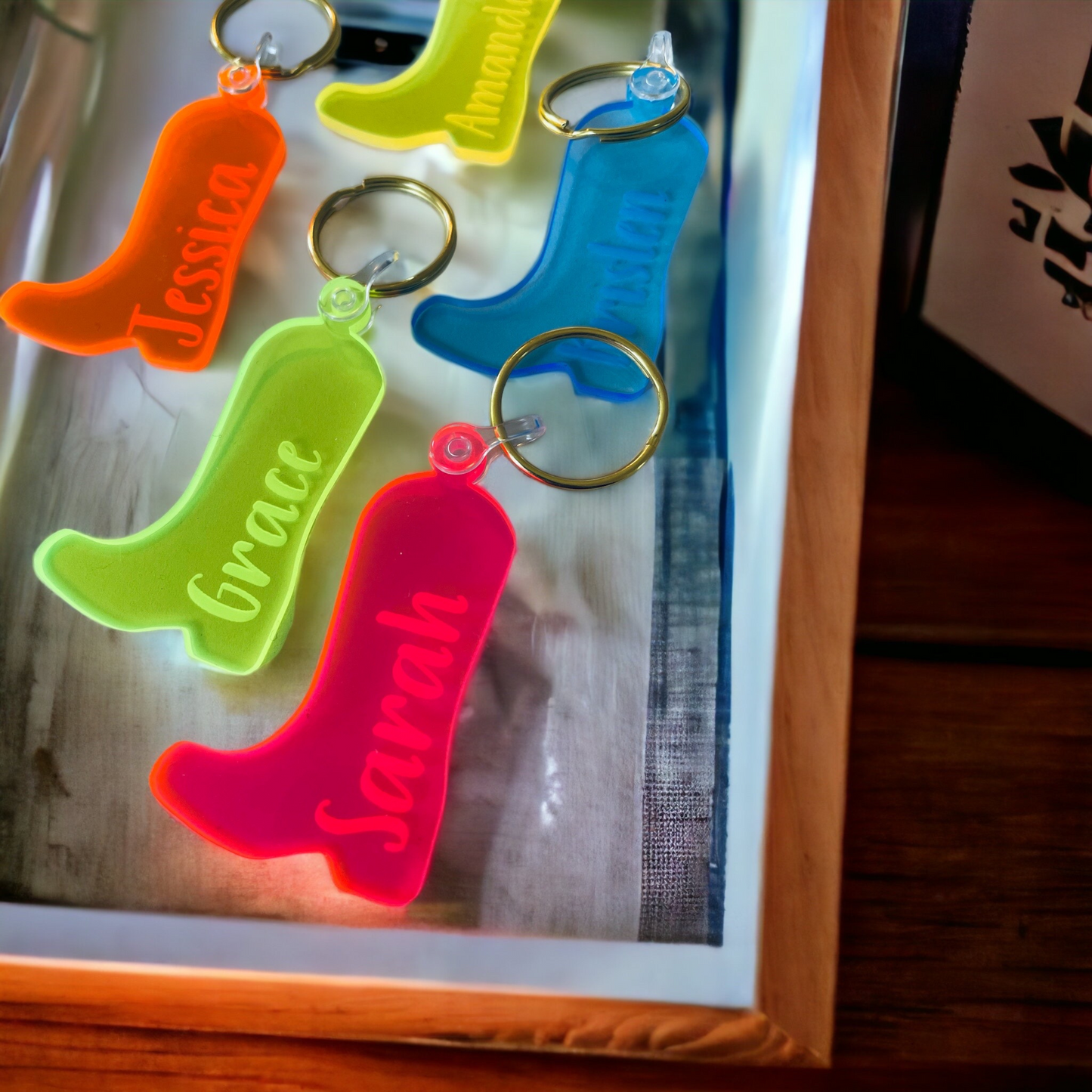 Personalized Neon Bachelorette Cowboy Boot Keychain - Sweet Confetti Co.