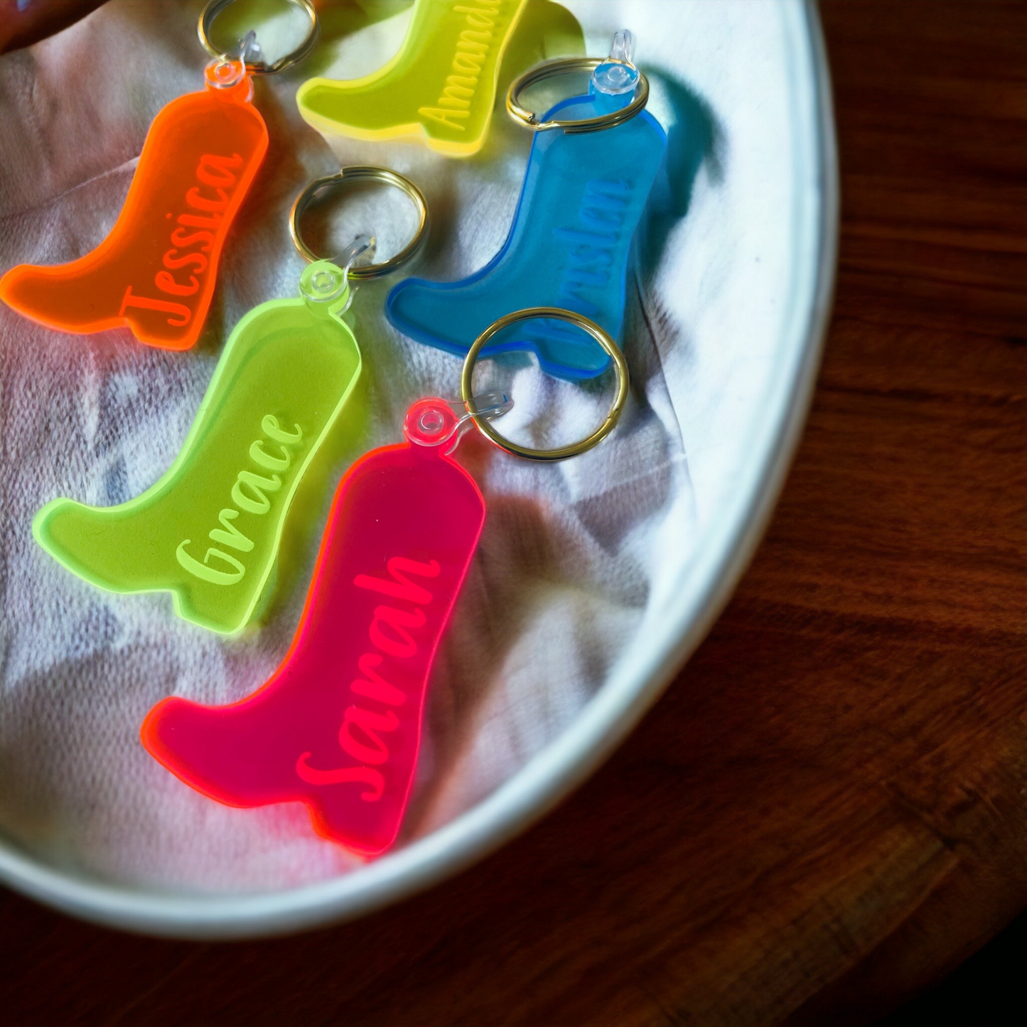 Personalized Neon Bachelorette Cowboy Boot Keychain - Sweet Confetti Co.